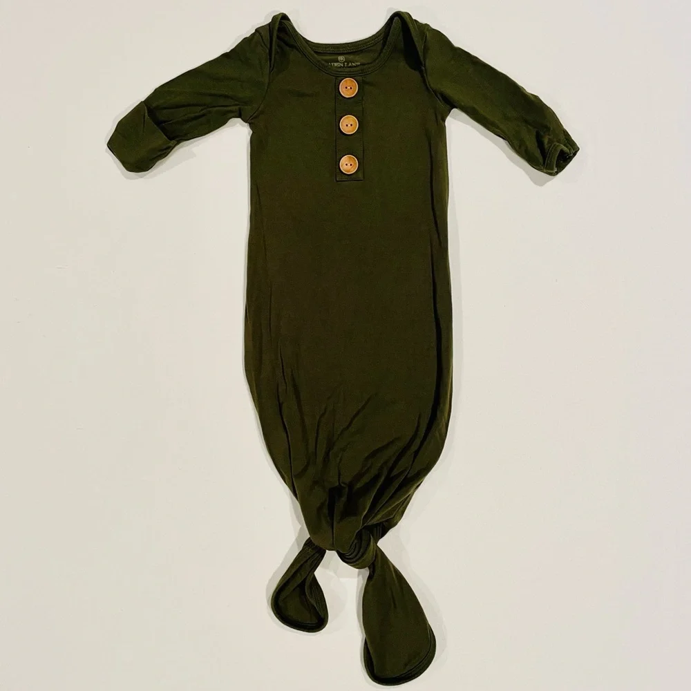 Caden Lane Solid Olive Bamboo Knotted Gown Boys 0-3M Girls Green Sleep Sack Baby